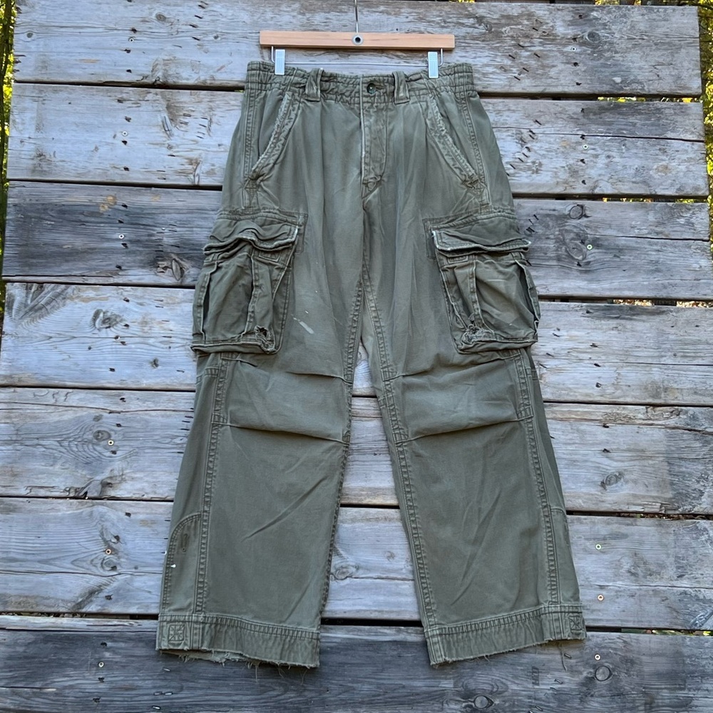 Hollister Surf Co. Heavy Green Cargo Pants Adjustable Drawstring Size Medium